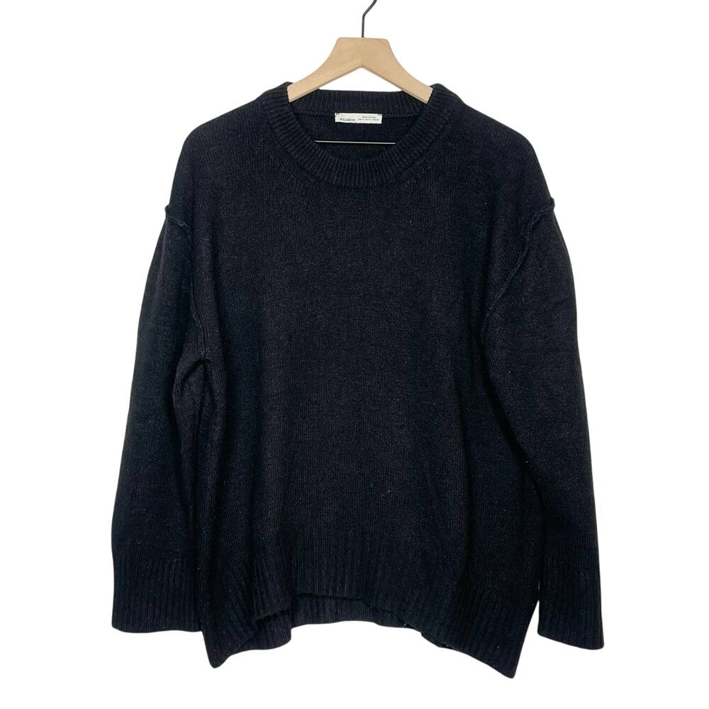 Pull&Bear Sweater Women's Medium Black Soft Knit Long Sleeve Pullover Minimalist